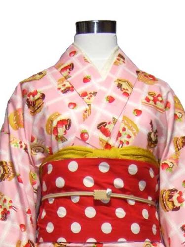 ケーキ柄着物単衣(ピンク)